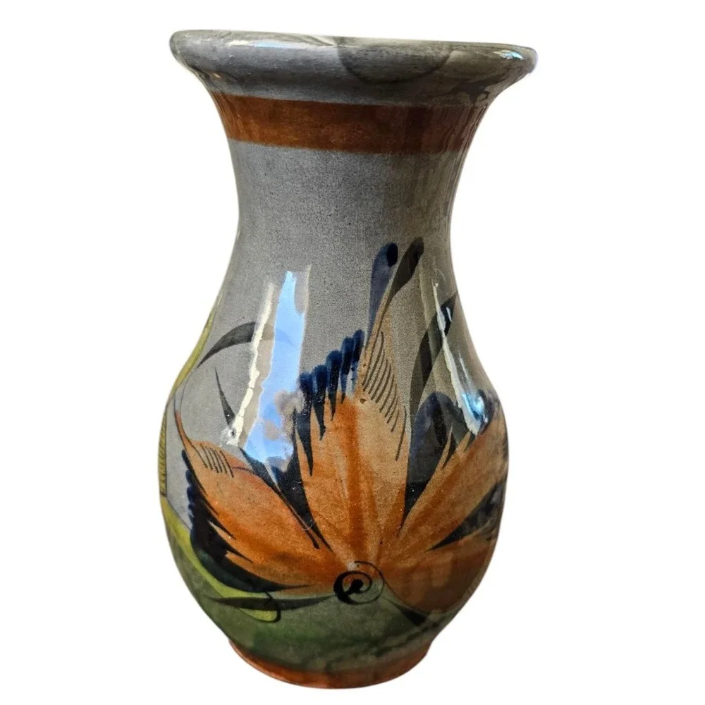 Mexican Pottery Vase Vintage Handpainted Made In Mexico Tonala 7